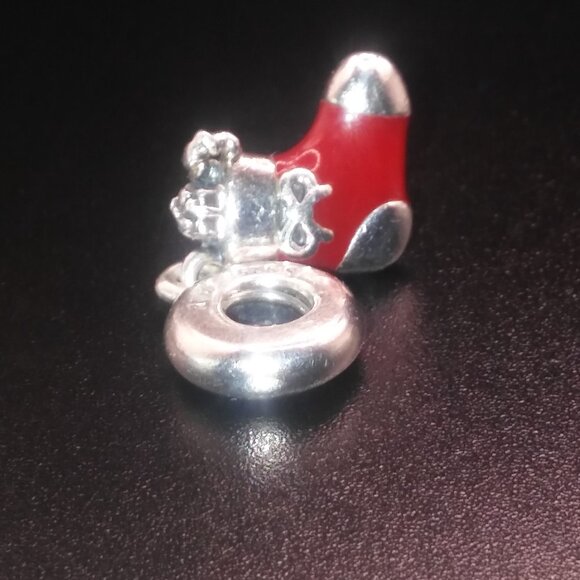 Pandora Festive Stocking Dangle Charm 925 Sterling Silver Red Enamel RETIRED - Picture 6 of 10